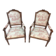 Paire de fauteuils Louis XVI en noyer, tissu toile de Jouy