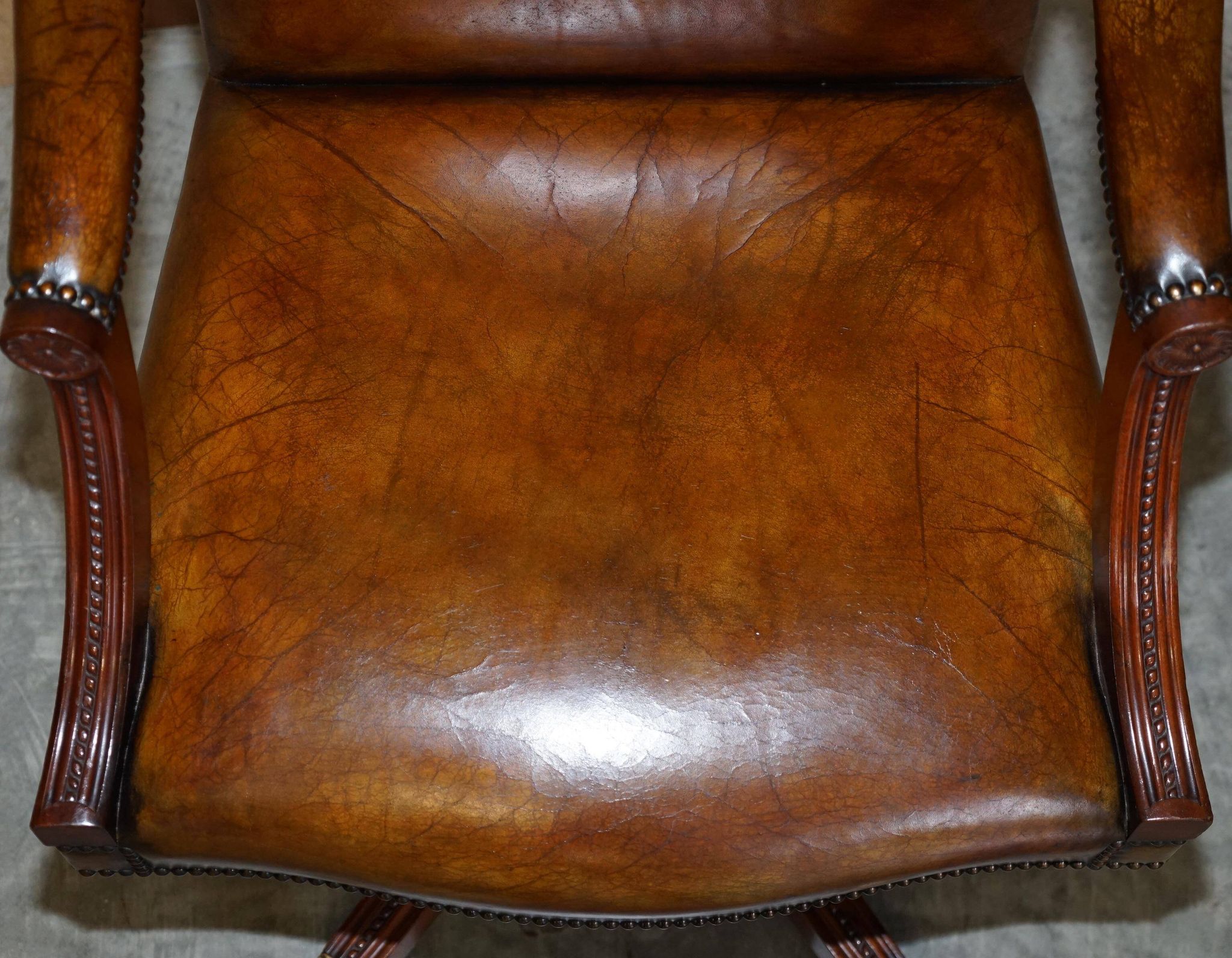 Restored vintage executive chair, leather, oak frame.