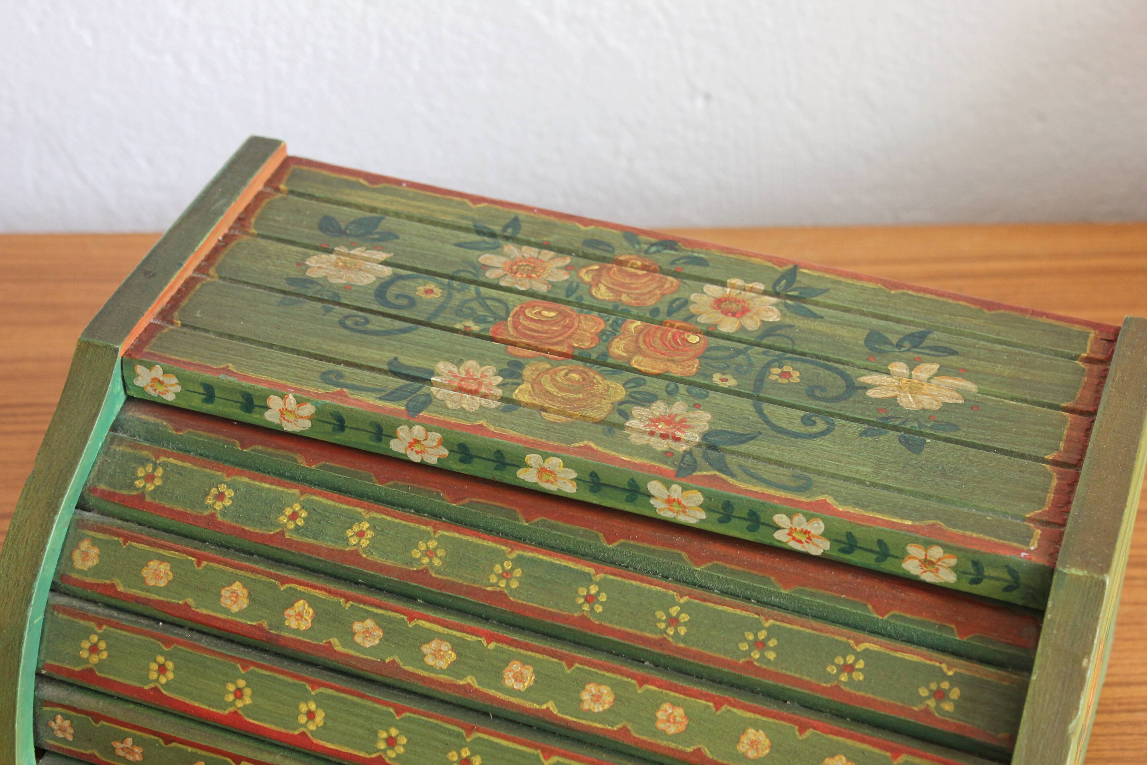 Vintage hand-painted wooden bread box