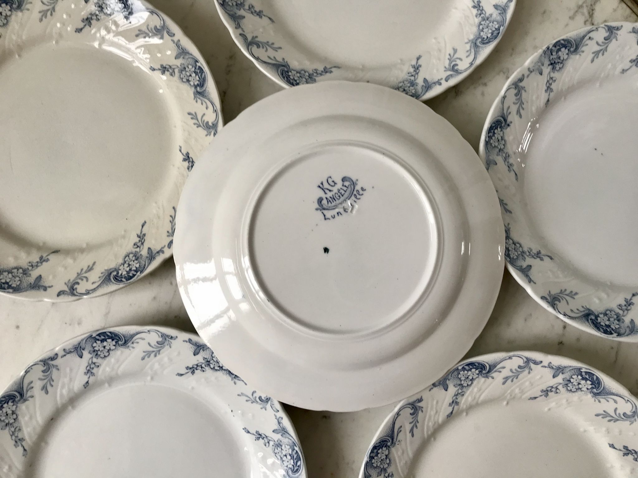 set of dessert plates in K&G Lunéville Iron Earth model "Angèle" late 19th century