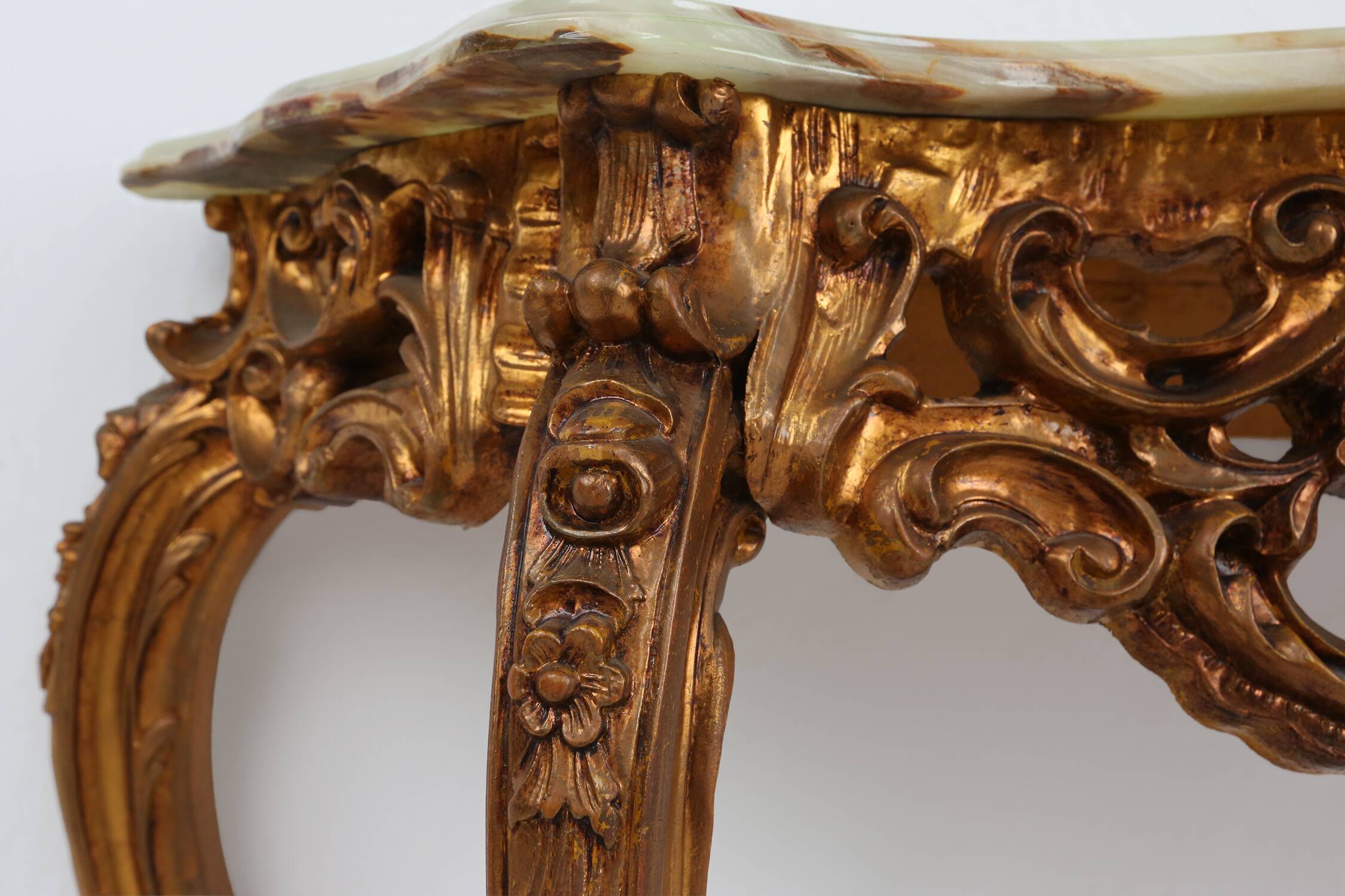 20th century wood-carved Louis XV style console with marble top, France ca. 1970