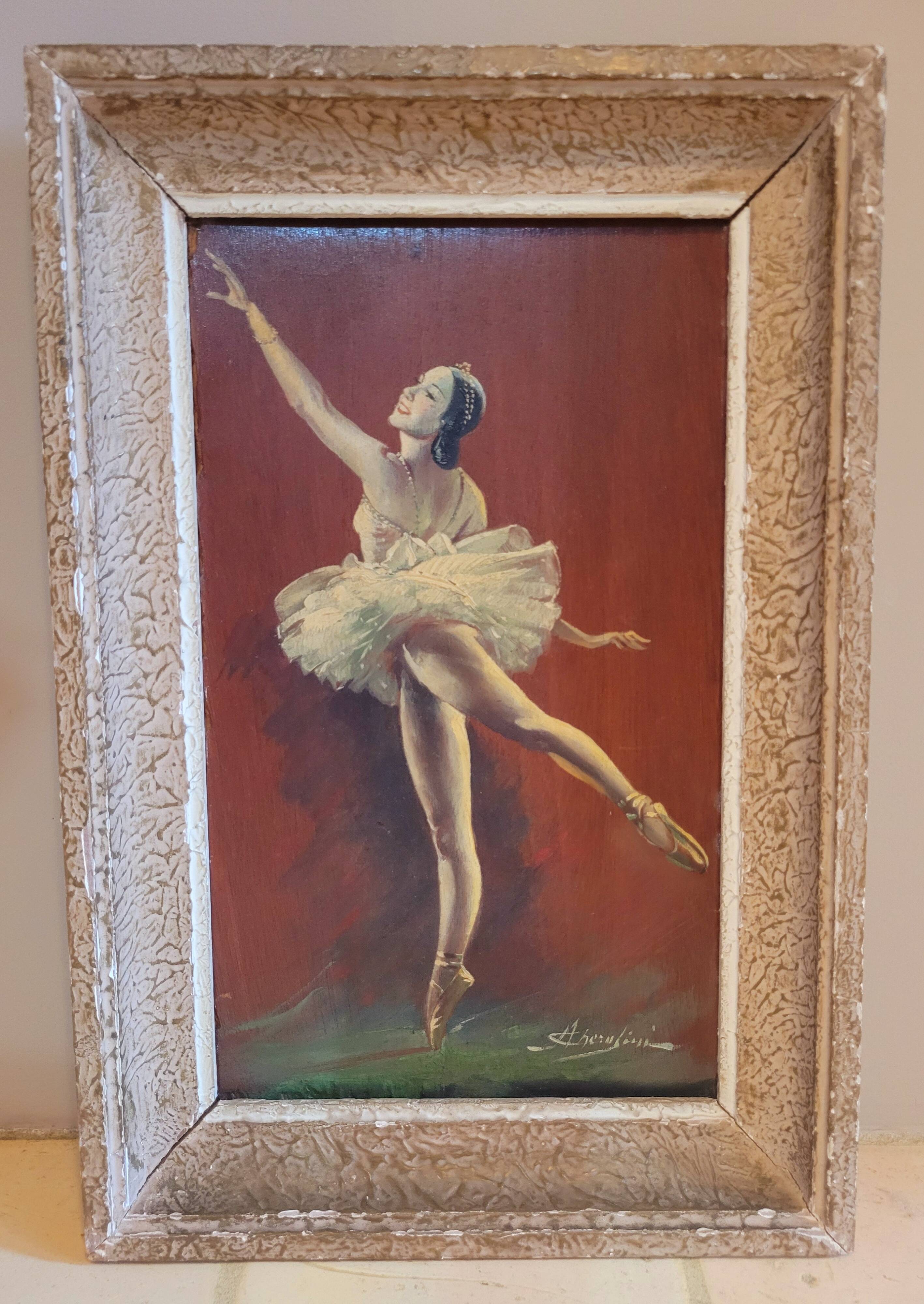 Vintage painting signed from the 1930s-1940s Ballerina
