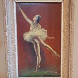 Vintage painting signed from the 1930s-1940s Ballerina