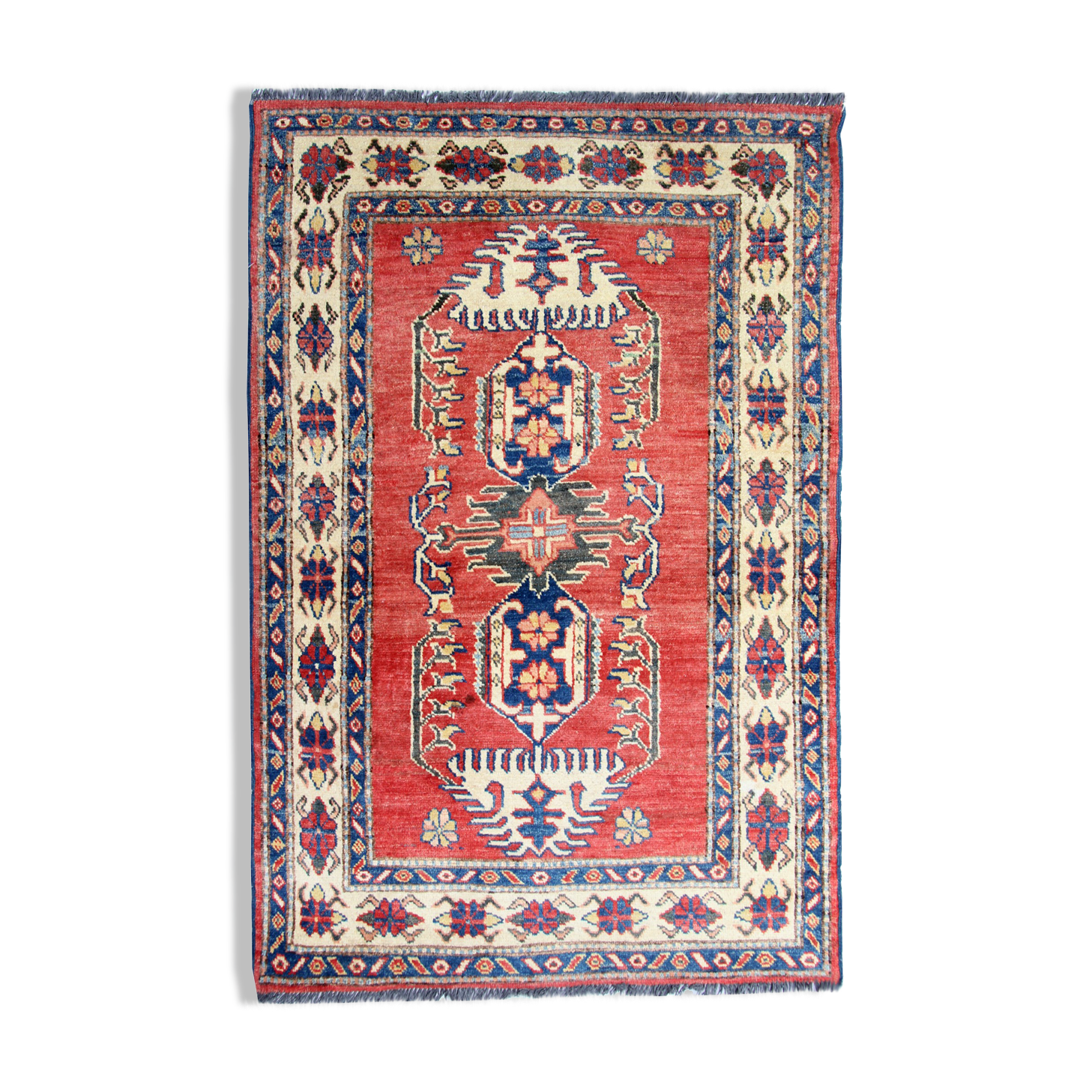 Handmade afghan rug in wool 98x149cm