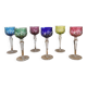 Set of 6 large Rhine Roemer wine glasses in coloured crystal.
