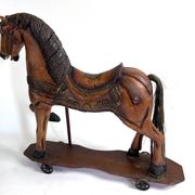 Antique painted wooden rocking horse – Large decorative model on wheels