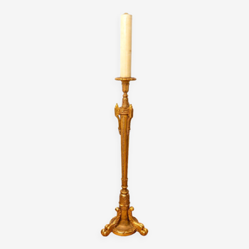 Woodpecker candle or rod candlestick - gilded wood with leaf - period: xixth century