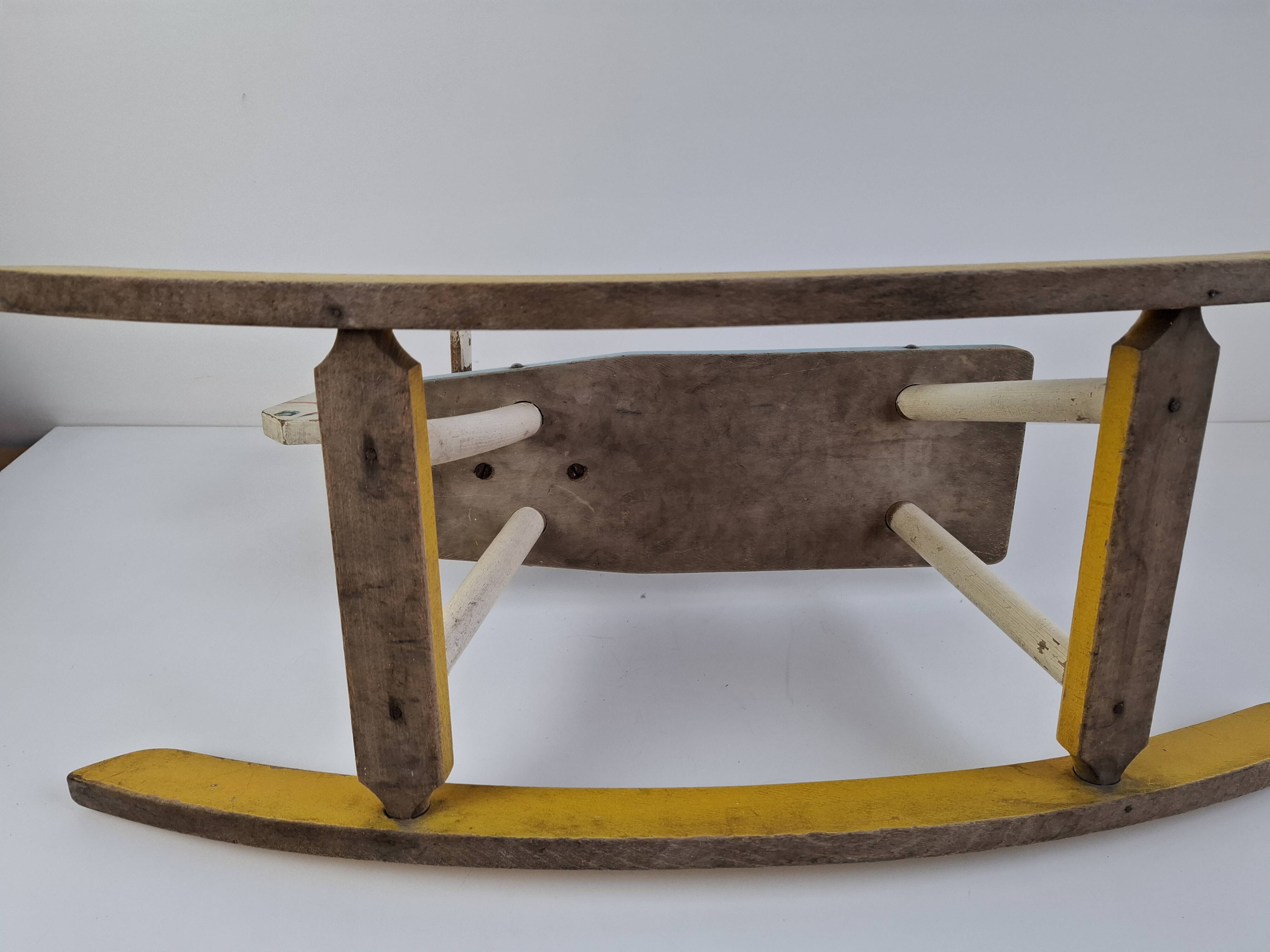 Mid-Century Czechoslovak Wooden Rocking Horse, Hand-Painted, 1960s