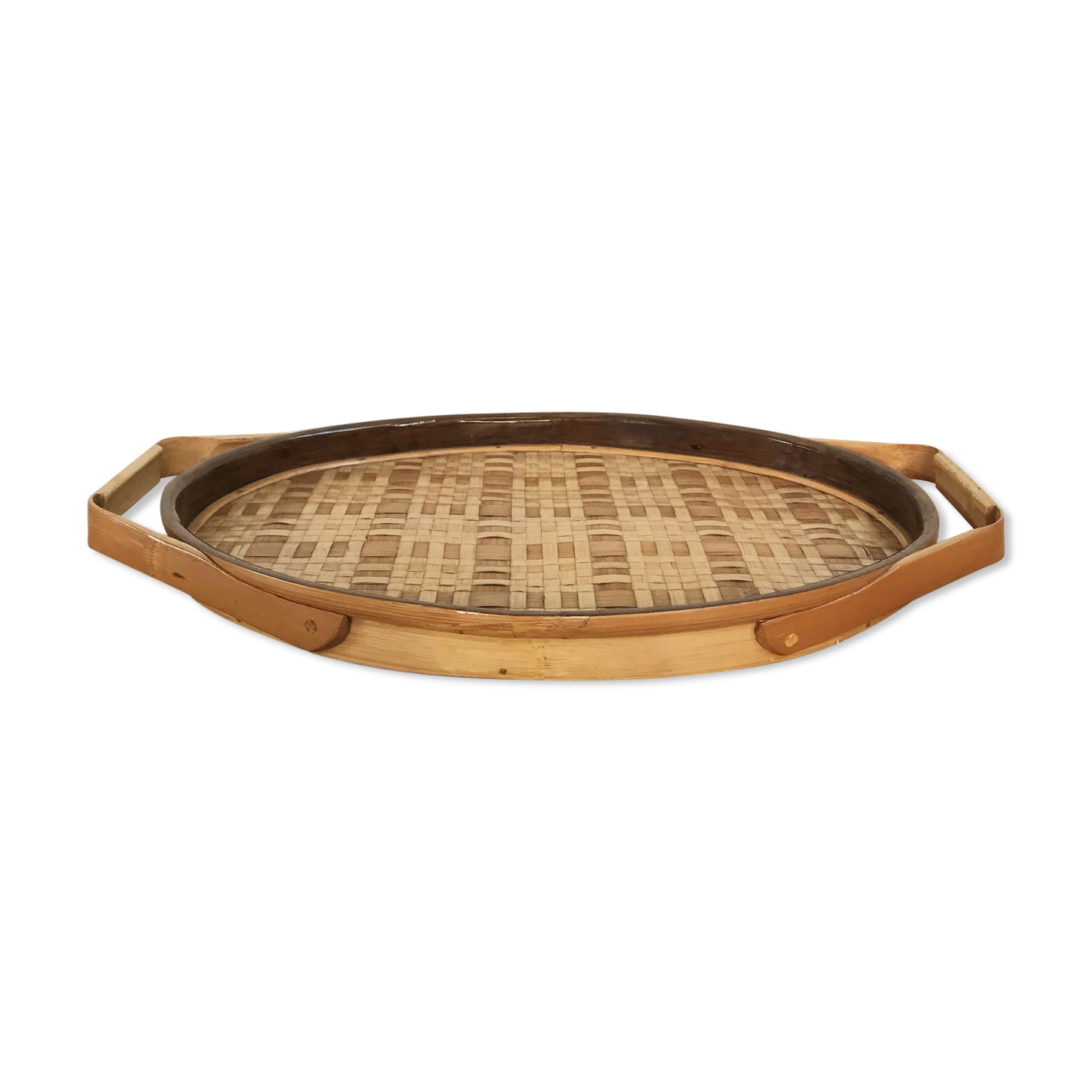 Oval rattan tray from the 70s