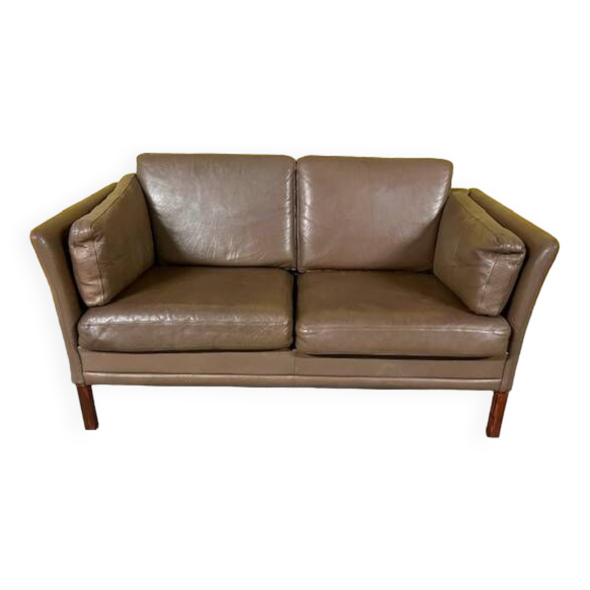 Canapé danois 2 places en cuir marron, 1970