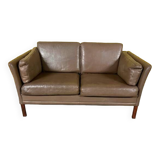 Canapé danois 2 places en cuir marron, 1970