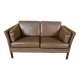 Danish vintage 2 seater brown leather sofa 1970s