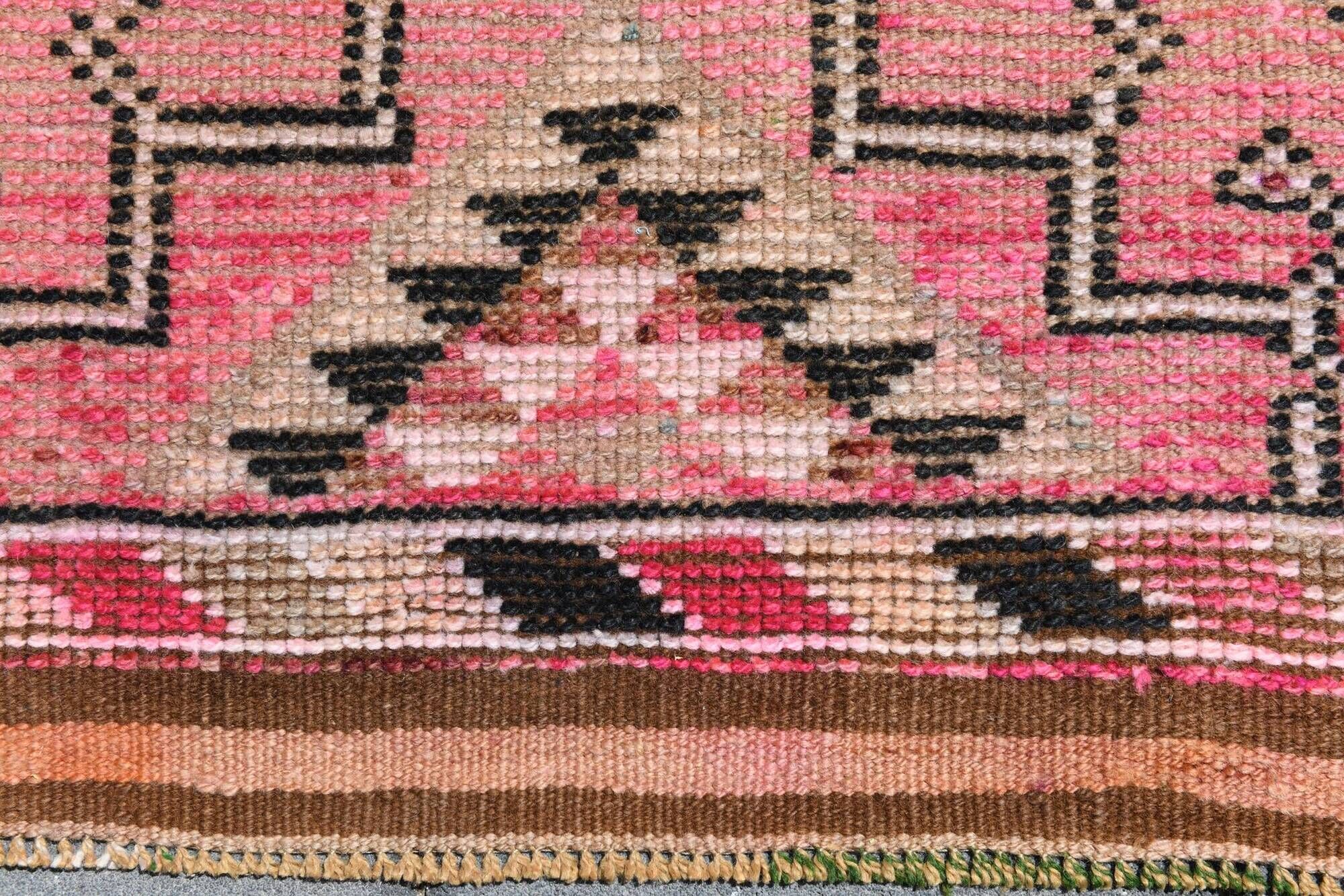 Tapis Couloir Rose à Médaillons, Tapis Turc Vintage, 86x364 Cm