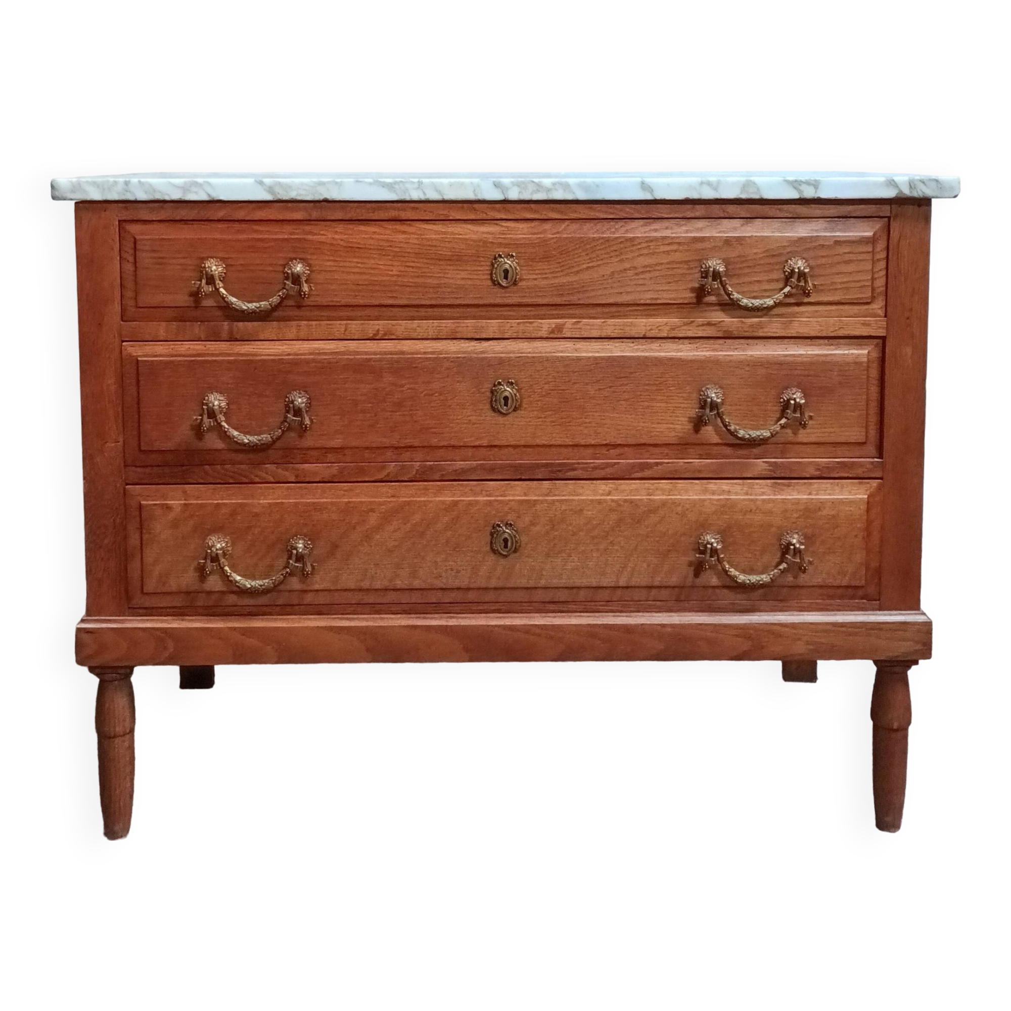 Louis XVI style chest of drawers in oak and marble top