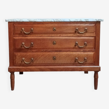 Louis XVI style chest of drawers in oak and marble top