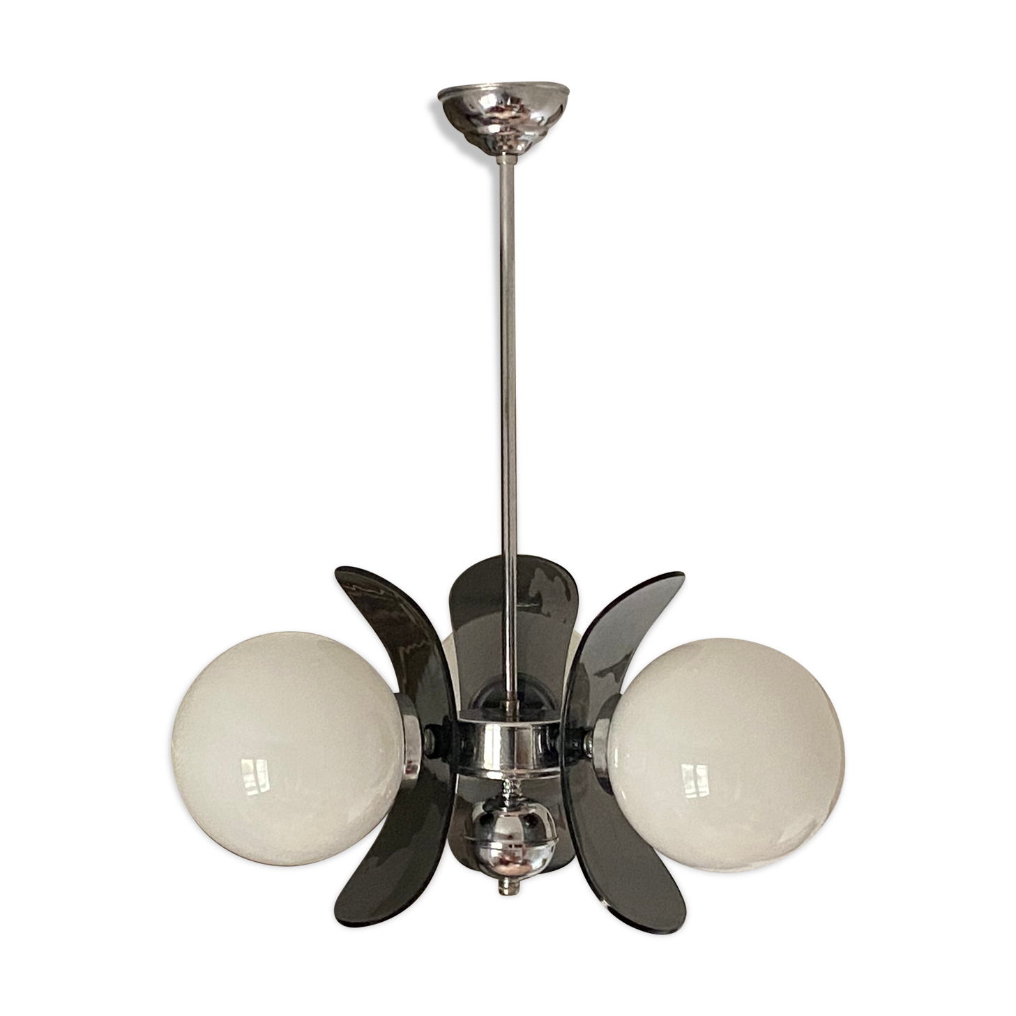 Lustre « spoutnik » 1970 opaline et plexiglass