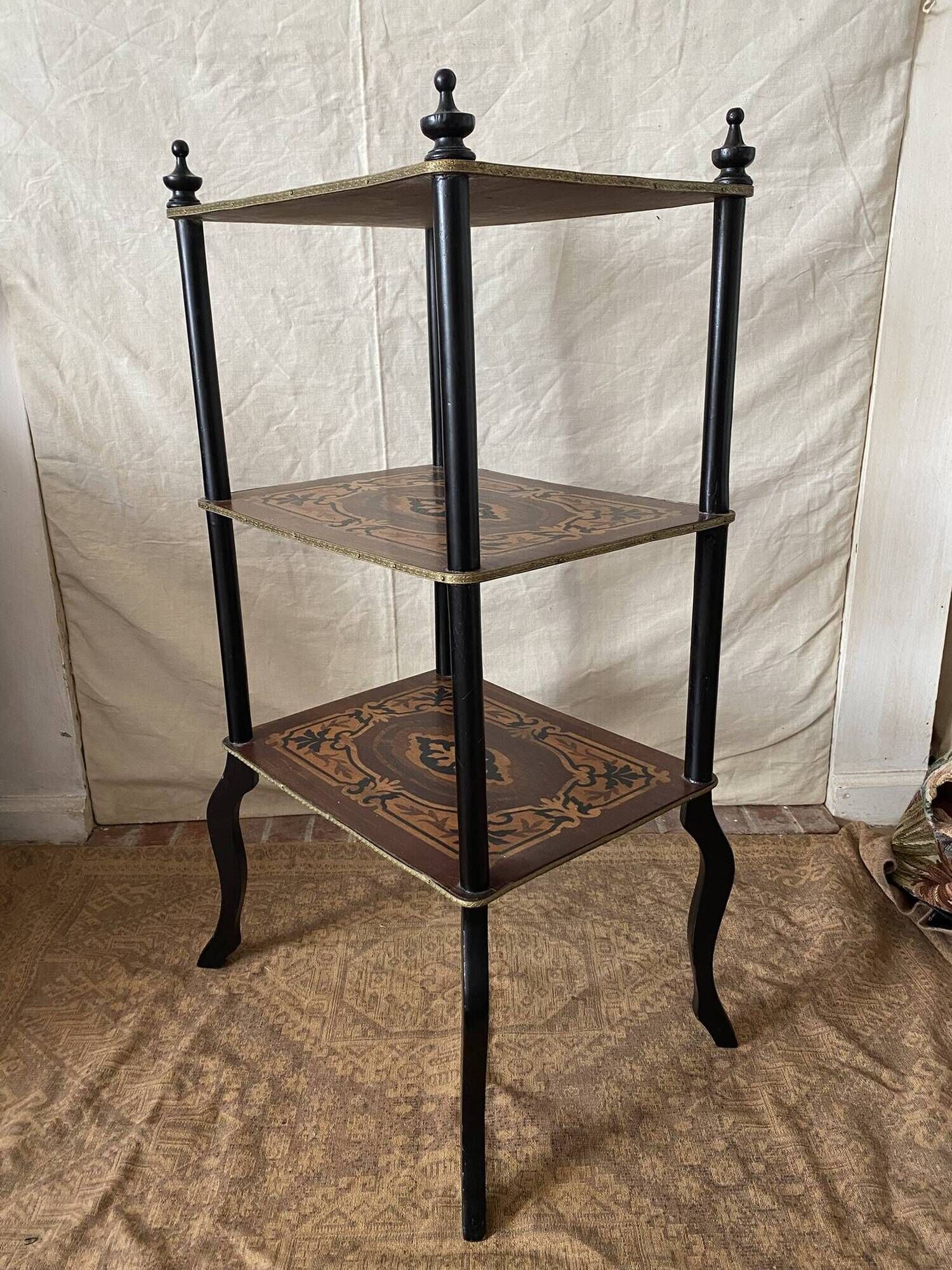 Side table, Napoleon III occasional table with 3 tiers in marquetry.