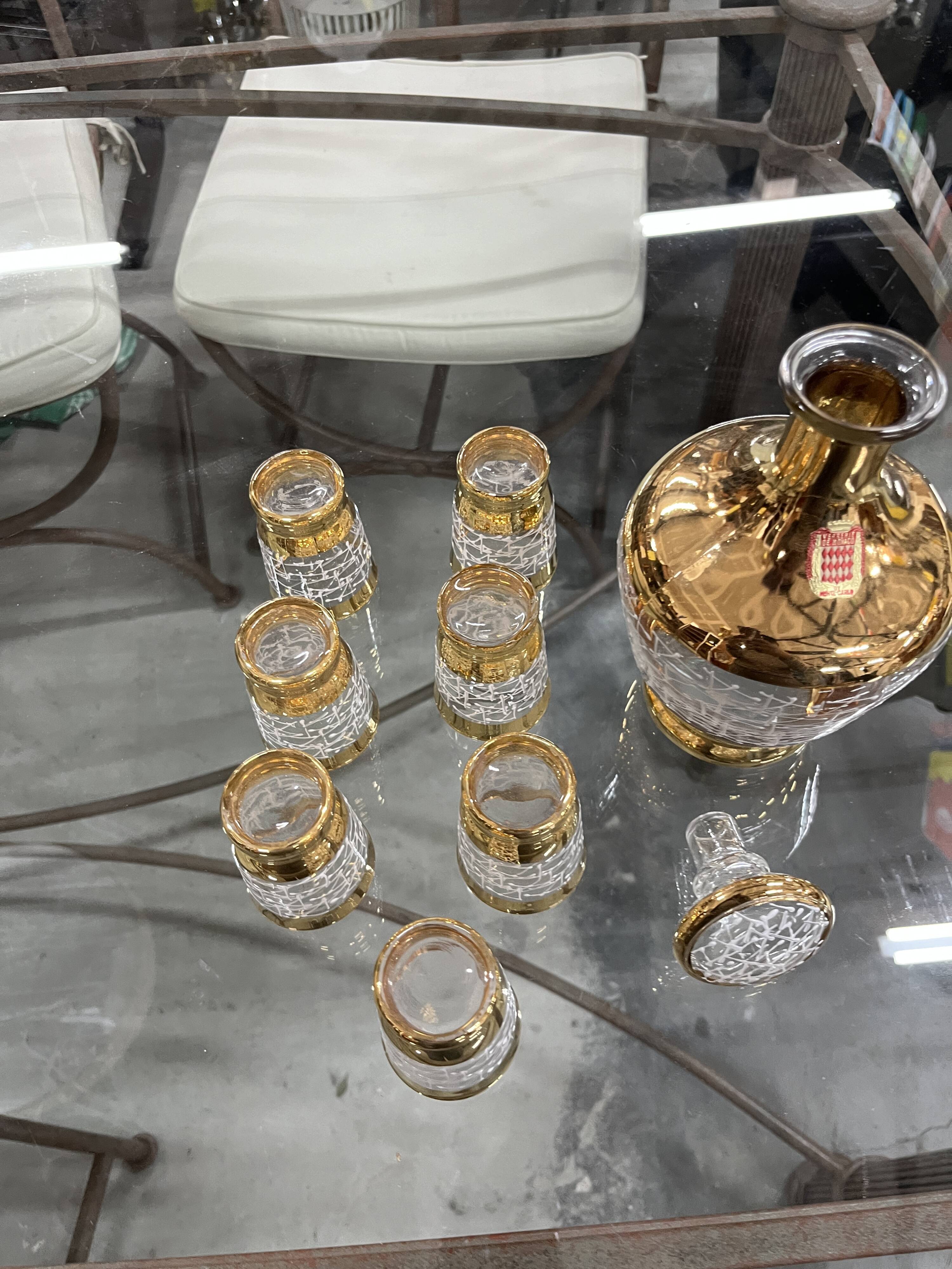 Service alcool carafe verres liqueur Verrerie de Monaco