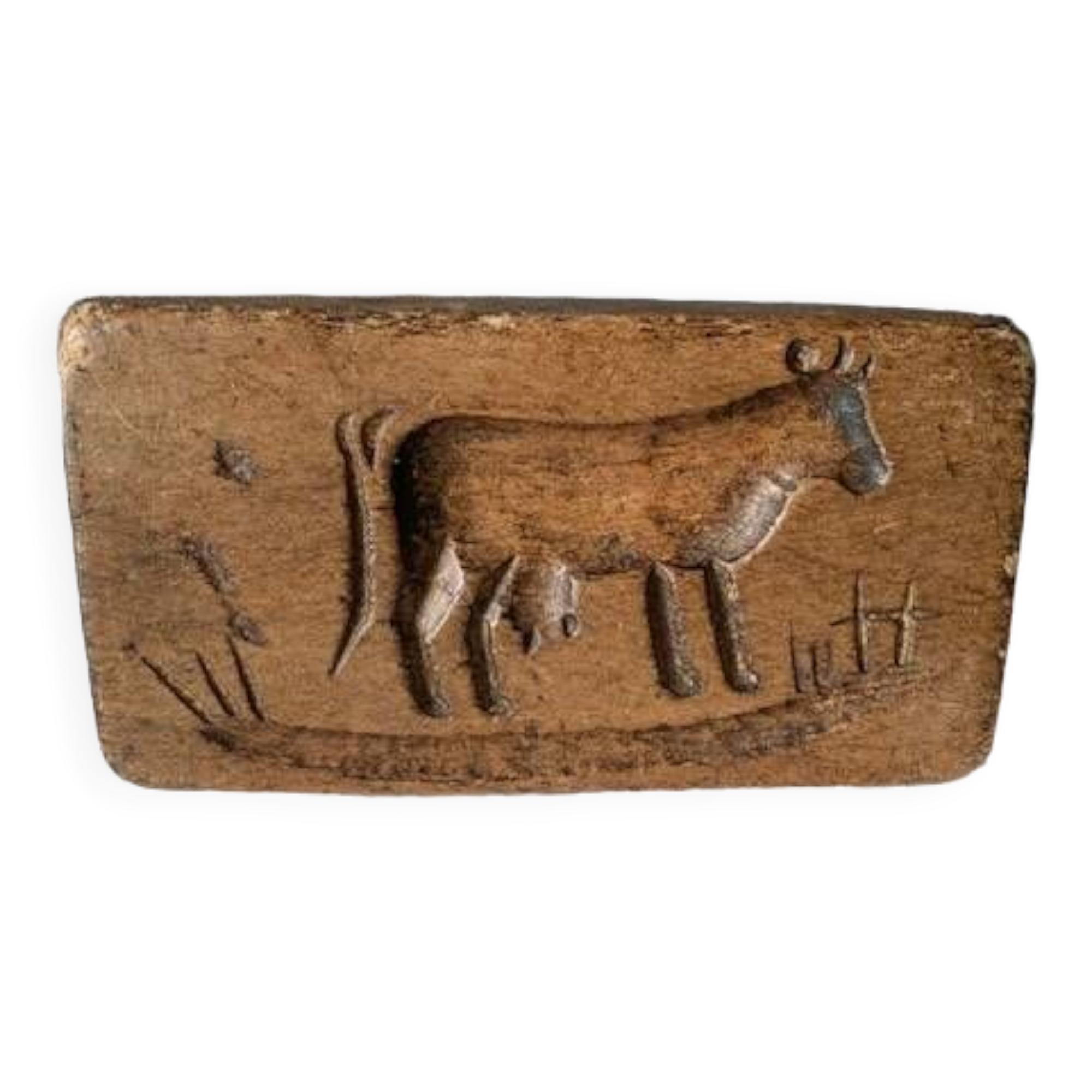 Old carved wooden butter stamp, cow, 19th century