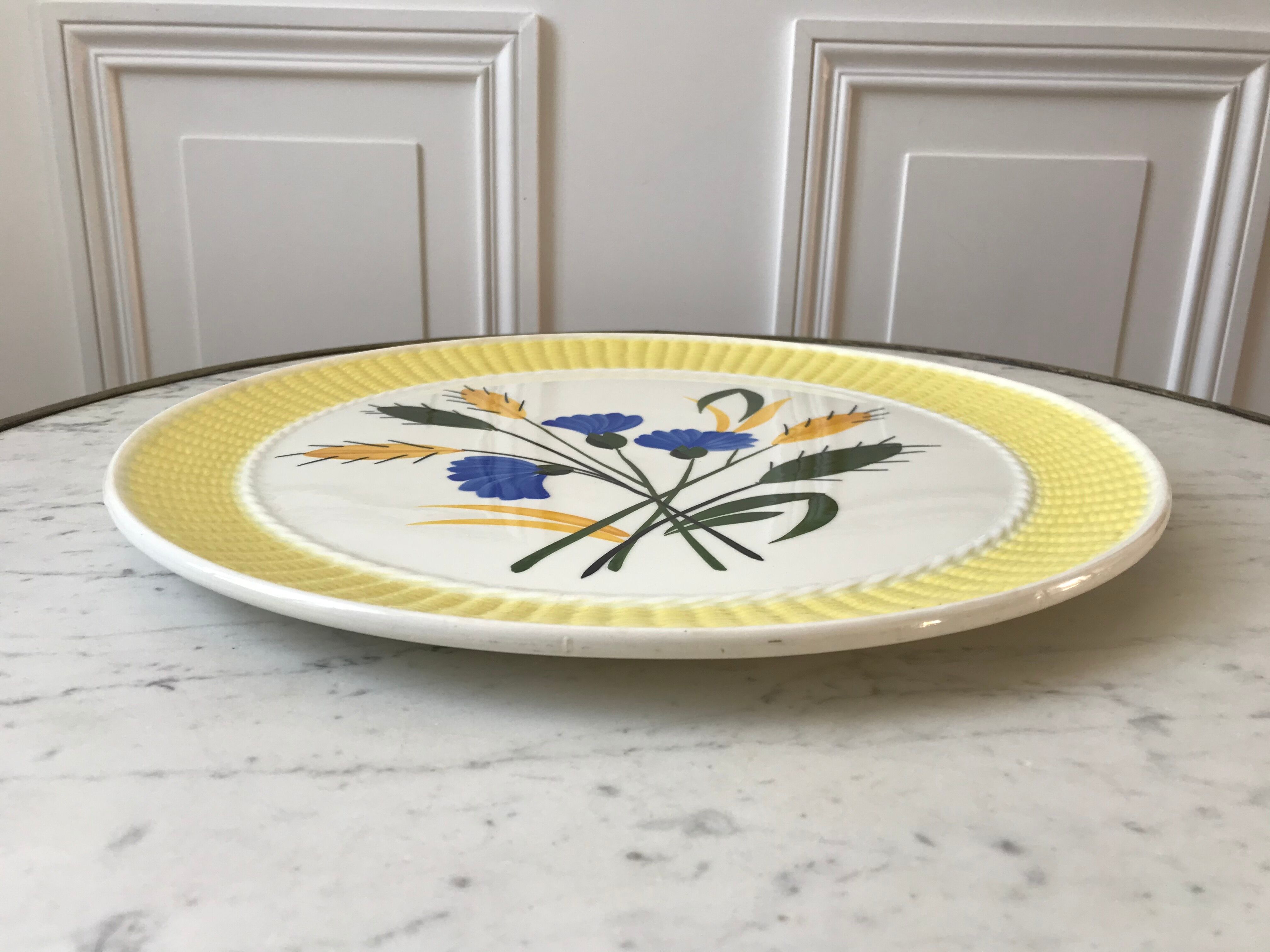 Plat à gâteau / tarte coloré Gien années 40-50