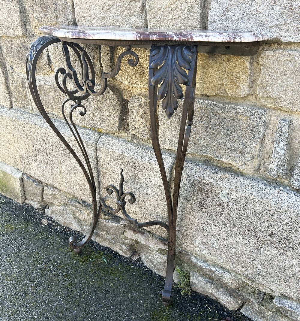 Wrought iron console, marble, 20th century