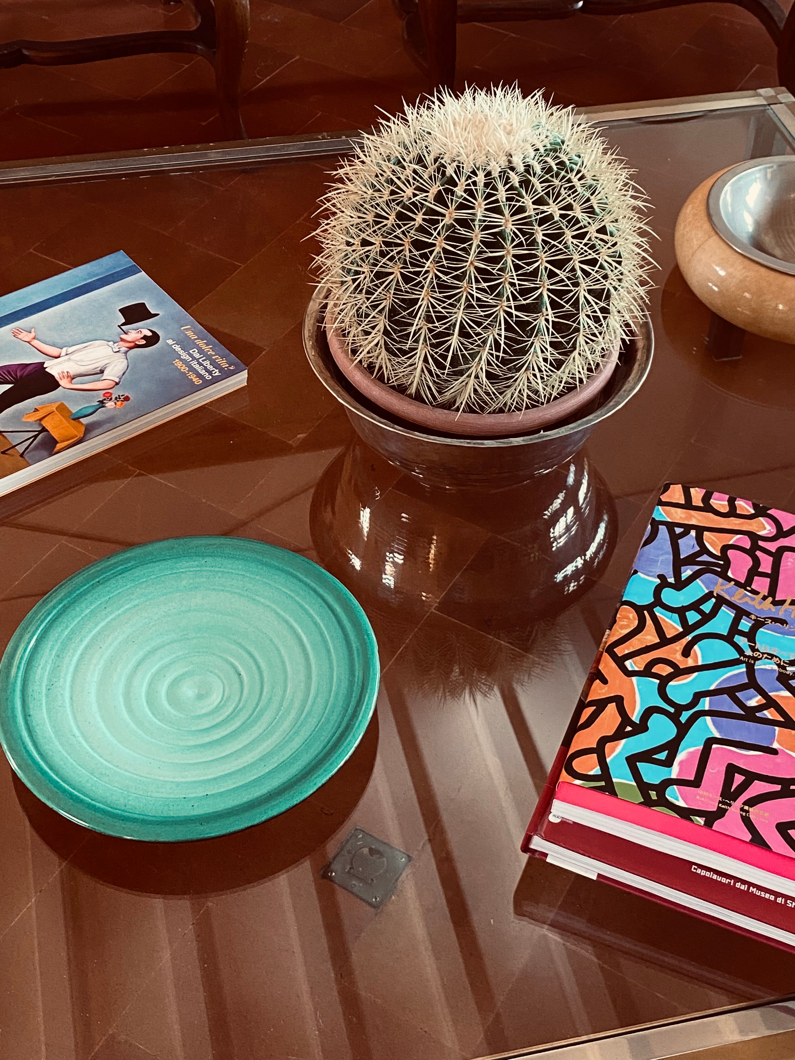 Midcentury green ceramic plate, Giuseppe Mazzotti, Albisola, Italy 1960s