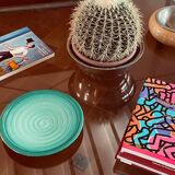 Midcentury green ceramic plate, Giuseppe Mazzotti, Albisola, Italy 1960s