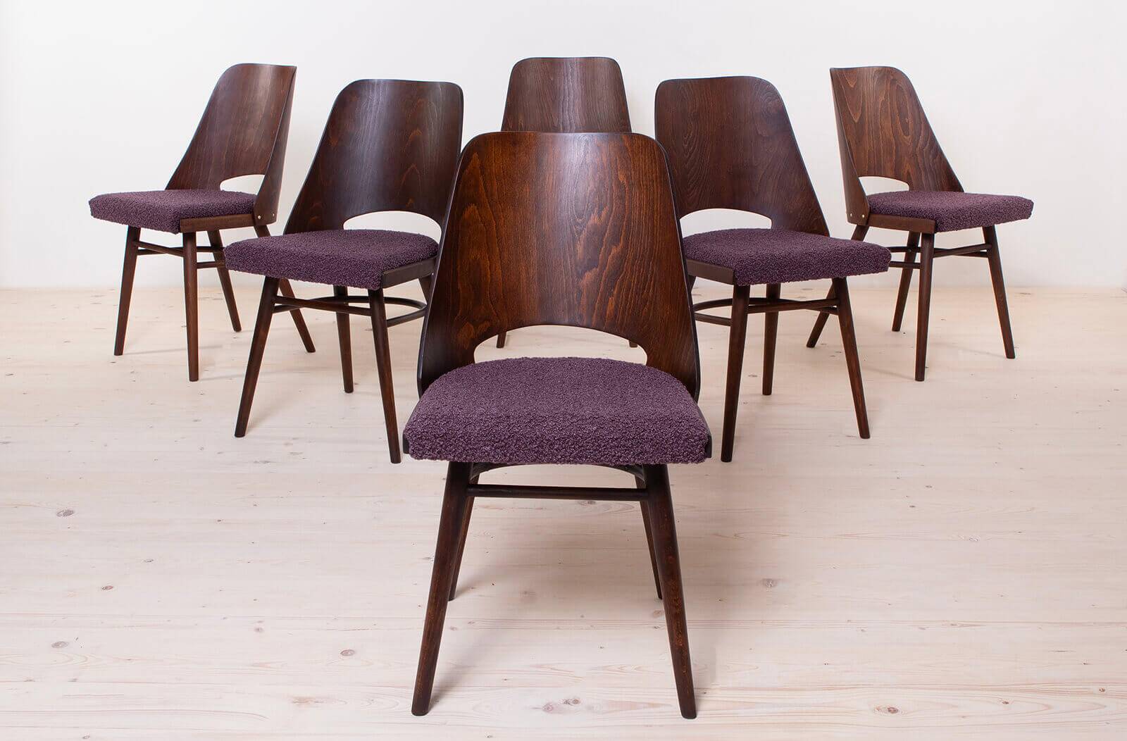 Set of 6 Dining Chairs by R. Hofman for TON, Model 514, 1960s, Reupholstered