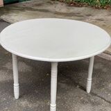Louis Philippe round dining table with folding shutters repainted in beige grey