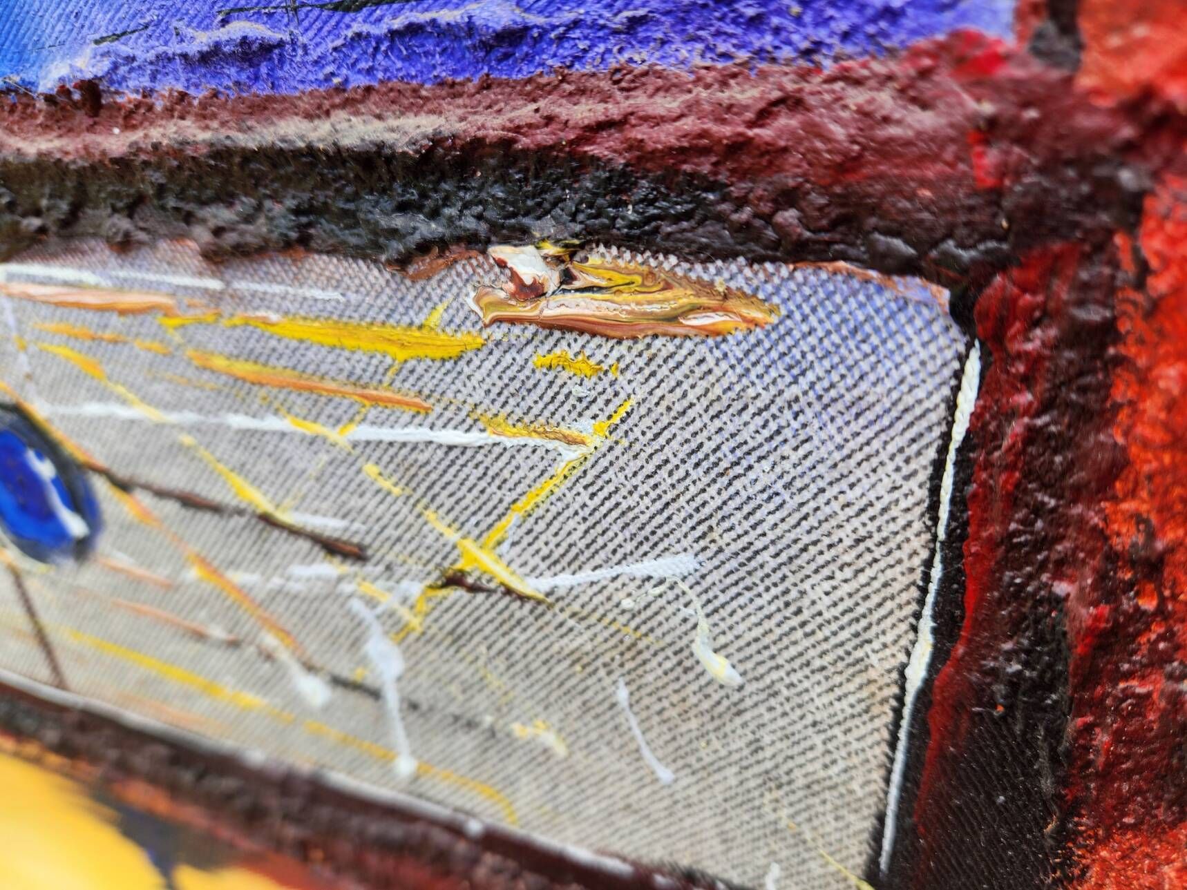 Large contemporary abstract painting signed Beyond Knowledge... the Universe
