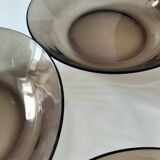 Ensemble de 5 assiettes creuses vintage Duralex en verre fumé marron glacé