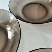 Set of 5 vintage Duralex deep plates – smoked brown glass