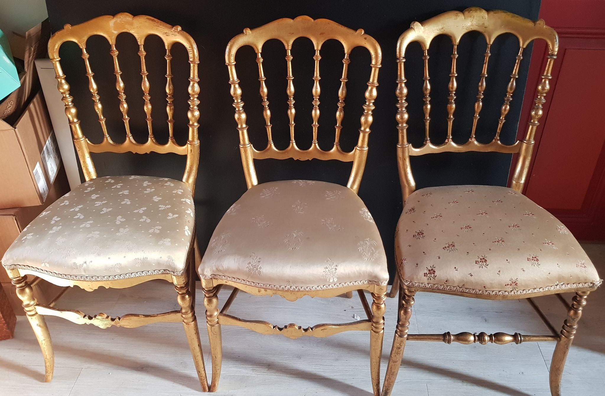 Set of 3 gilded chairs in Napoleon III style - Stamped Faubourg Saint Antoine