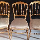 Set of 3 gilded chairs in Napoleon III style - Stamped Faubourg Saint Antoine