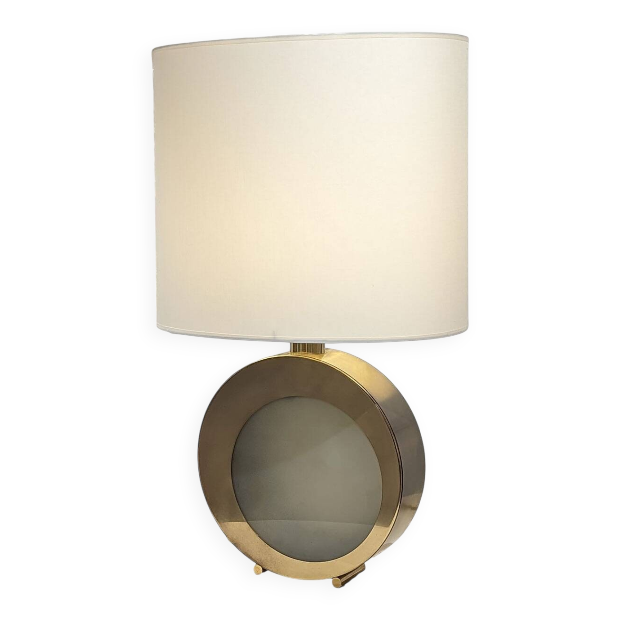 Large brass lamp with fabric shade, 1970
