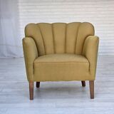 1960s, pair of Danish armchairs, green furniture wool, ash wood legs.