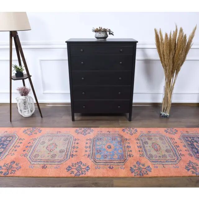 Vintage Turkish handmade wool runner  87x343