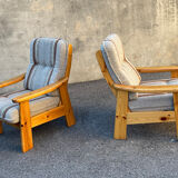 Pair of armchairs from Les Arcs in pine and wool 1970