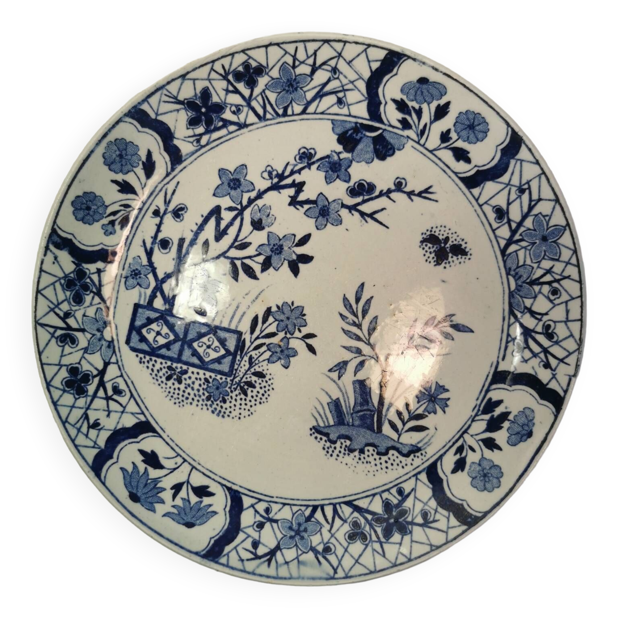 Old Cake / Dessert Plate U & C Damas Blue Utschneider et Cie Sarreguemines BEAUTIFUL DECOR