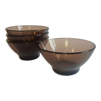 Set of 4 bowls in smoked glass Vereco 70s France