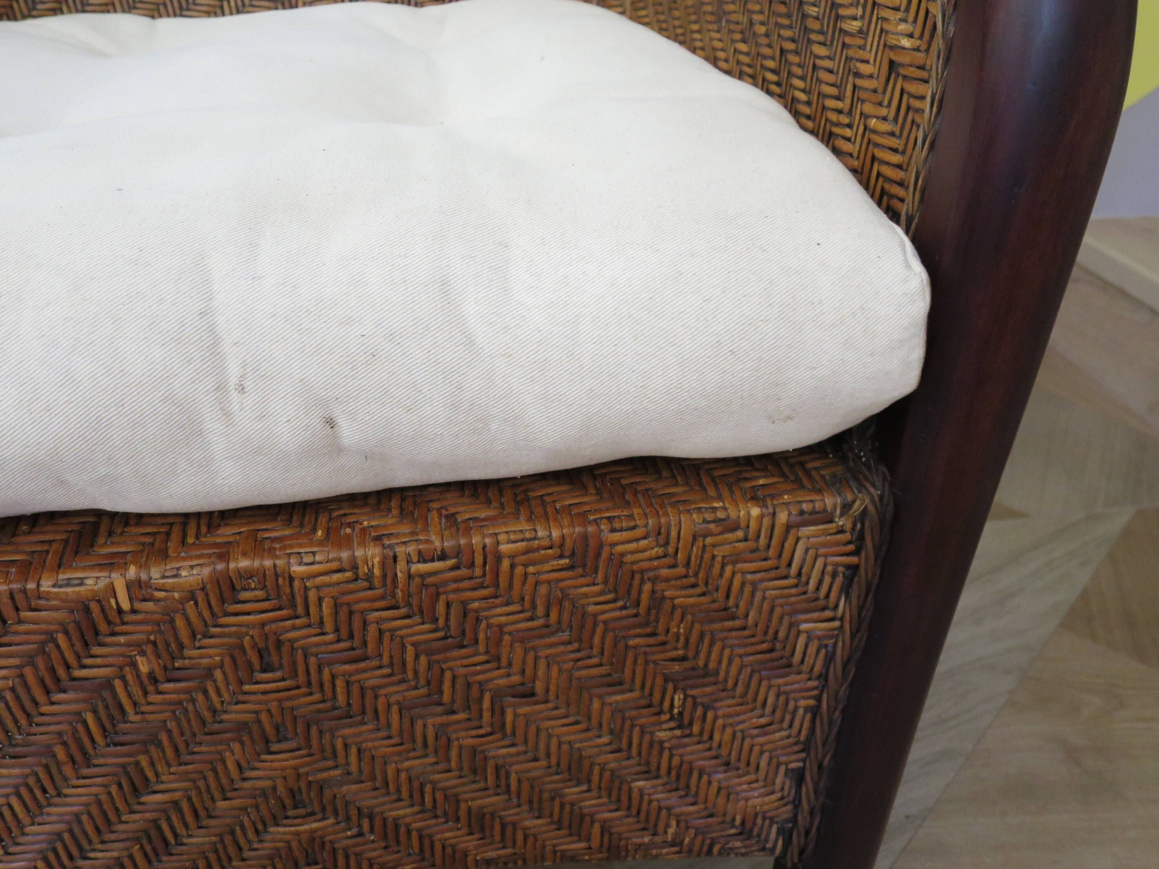 Colonial style armchair - woven rattan and exotic wood - vintage