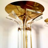 Pair of plexiglass and brass floor lamps