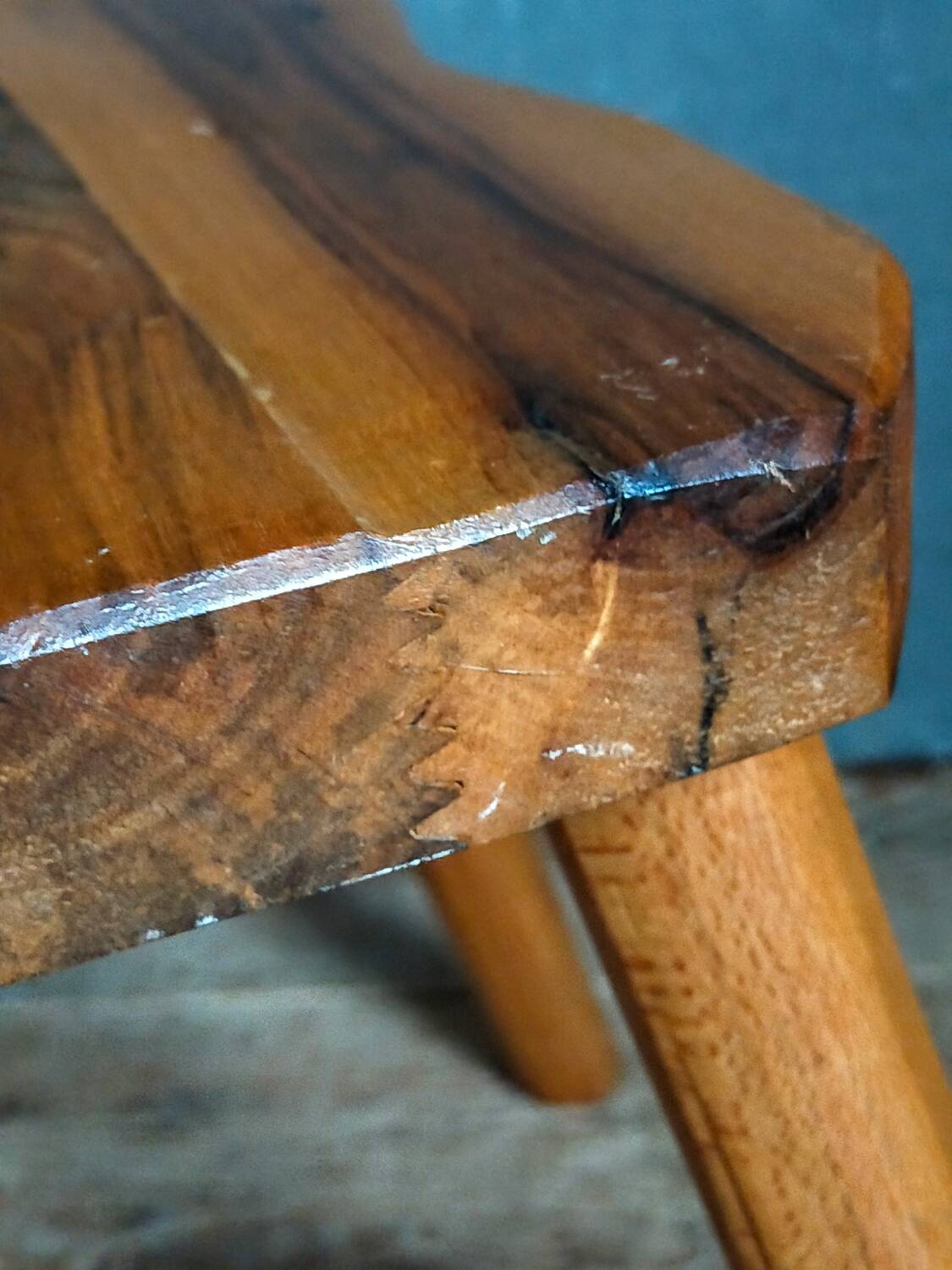 Solid wood tripod stool from the 50s