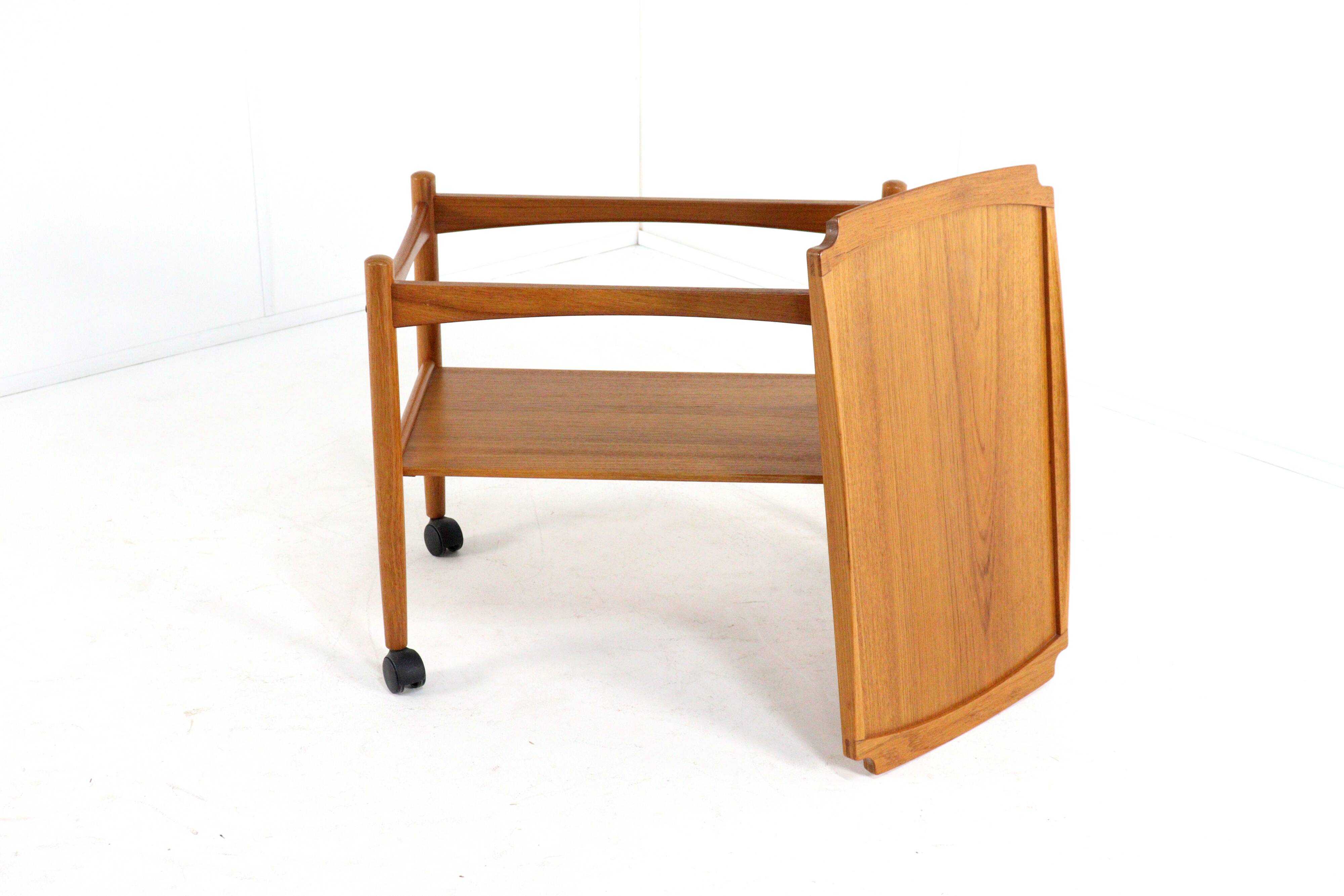 Poul Hundevad danish teak trolley with removable tray mid century modern