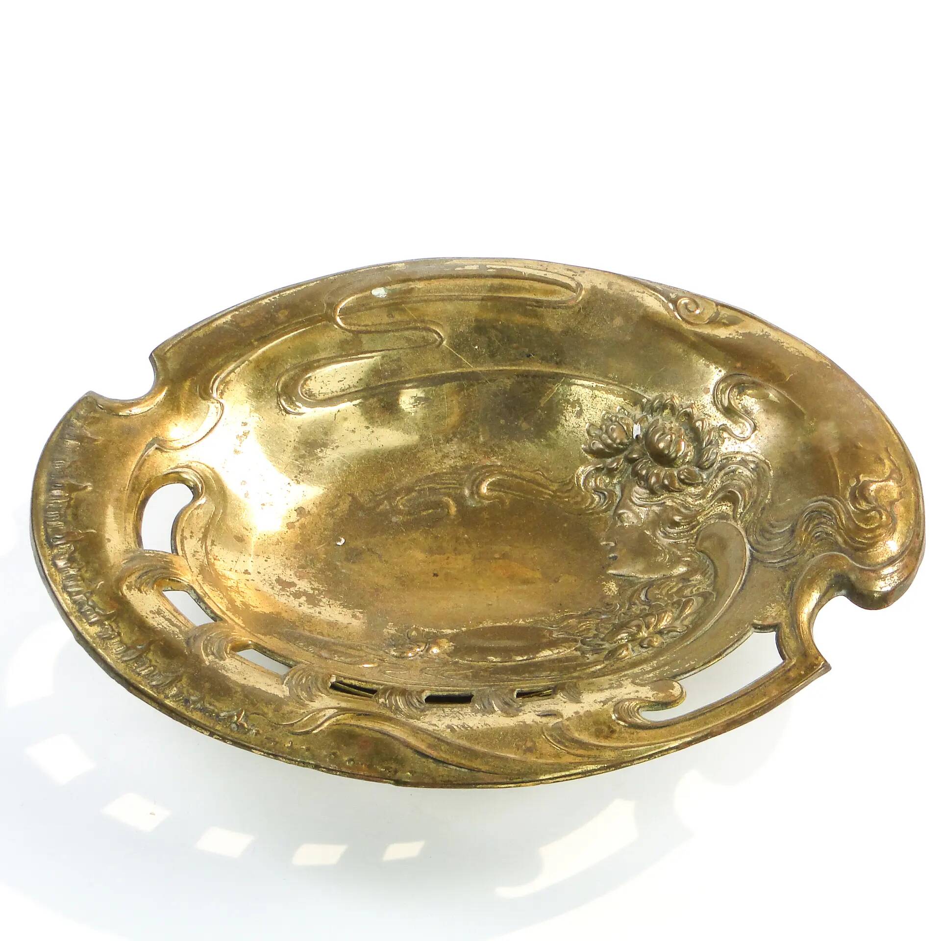 Art Nouveau platter, gilded brass, Zolberg Brothers, Poland, 19th century