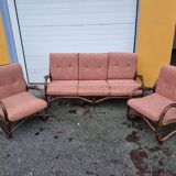 Sofa and 2 rattan armchairs from 1970