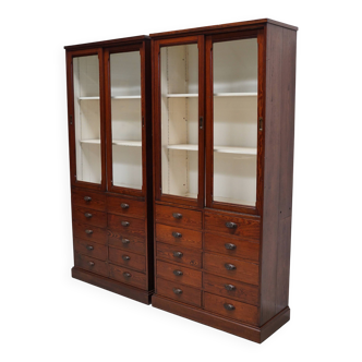 Large Antique Belgian Pitch Pine Apothecary Shop Cabinet / Vitrine, ca 1900