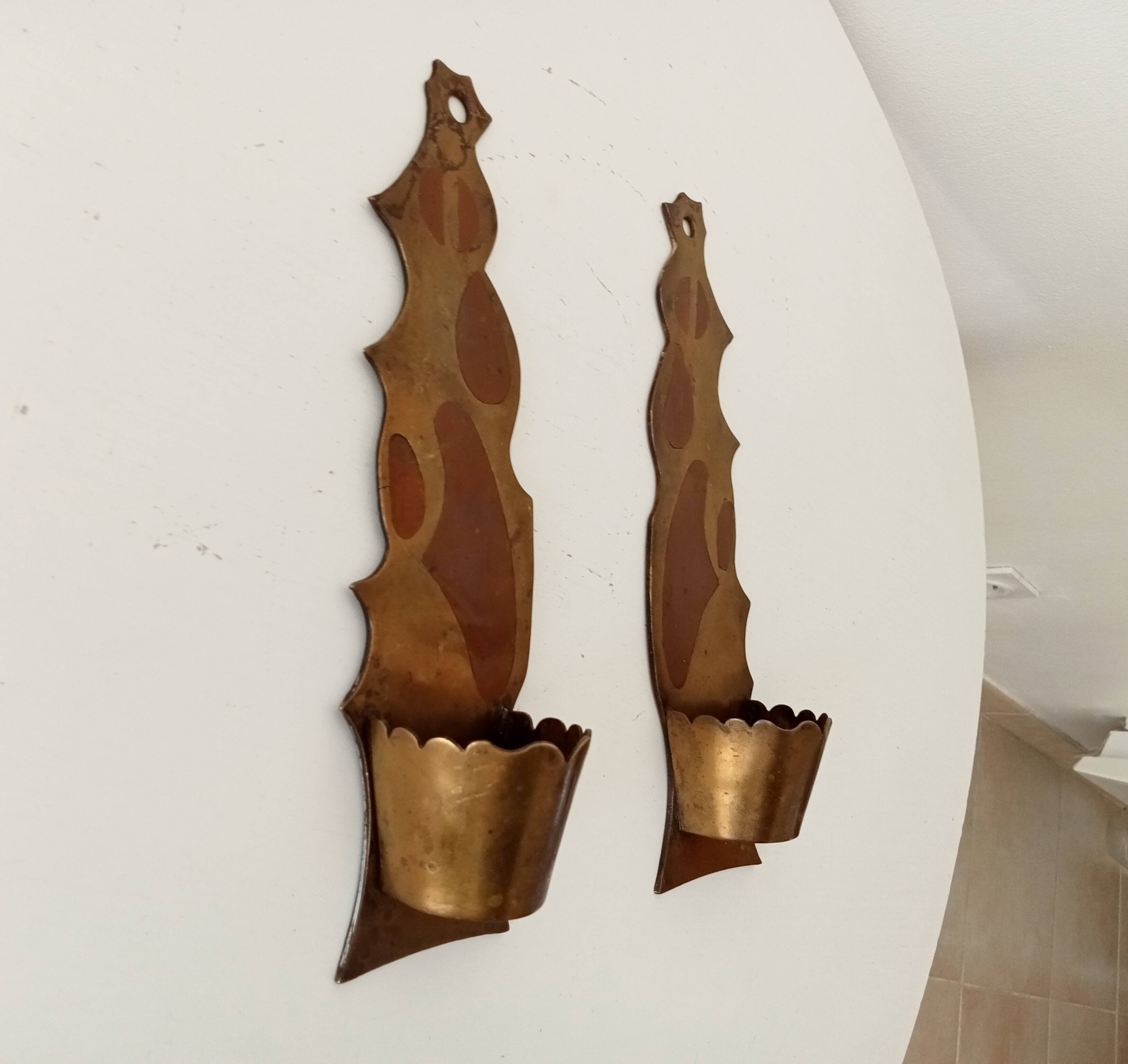 Vintage solid brass gold wall candle holder