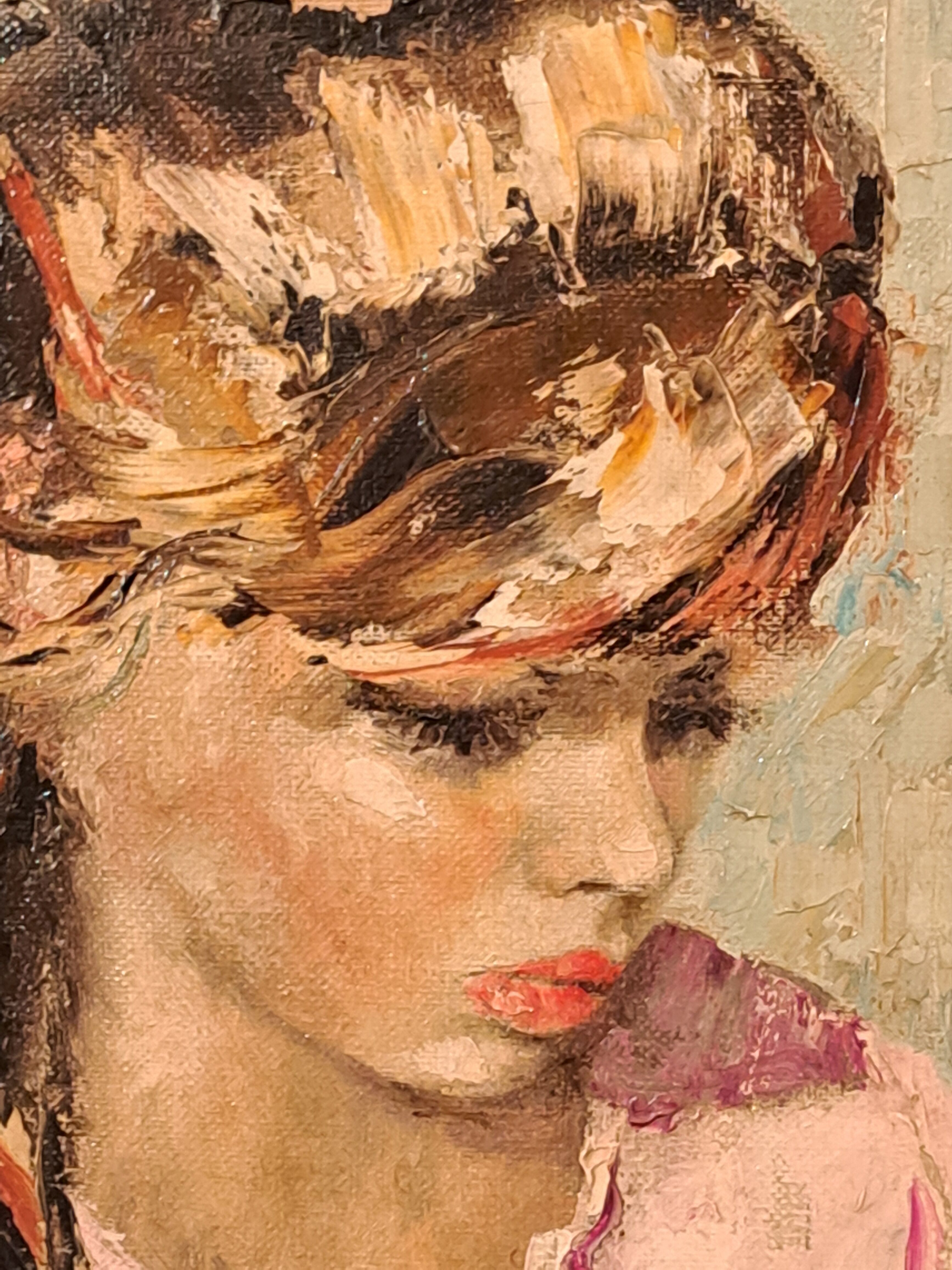 Oil portrait signed Betty Raphaël "the reader"