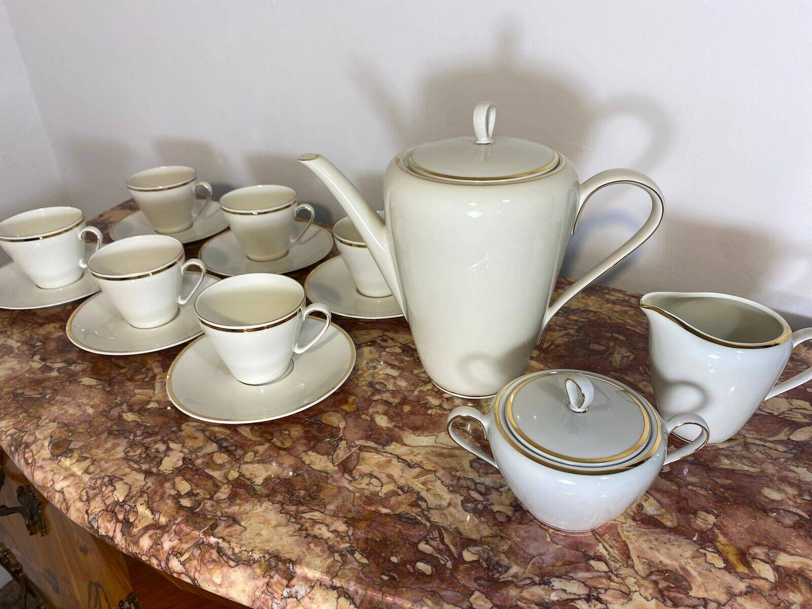 Bavarian porcelain tea service with gold trim.